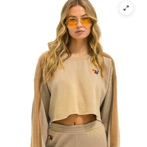 Aviator Nation Tan Cropped Sweater